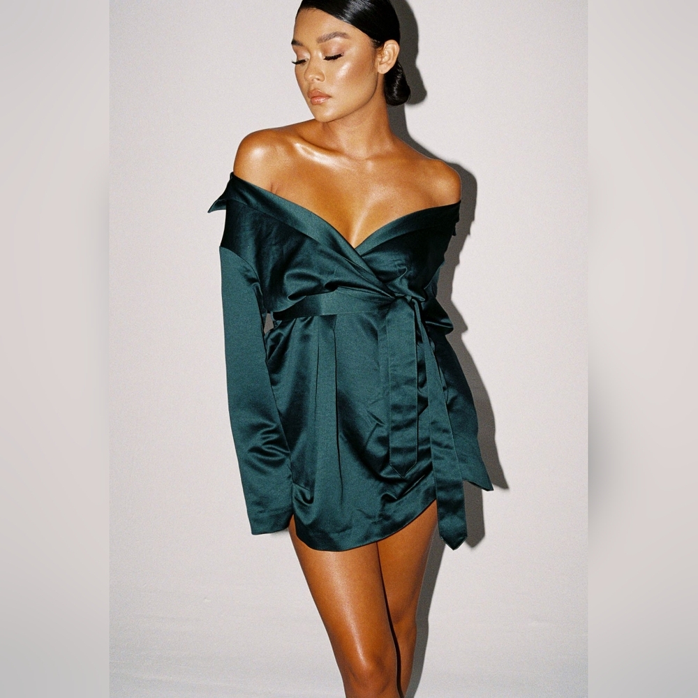 House Of Cb Emerald Satin Dress
